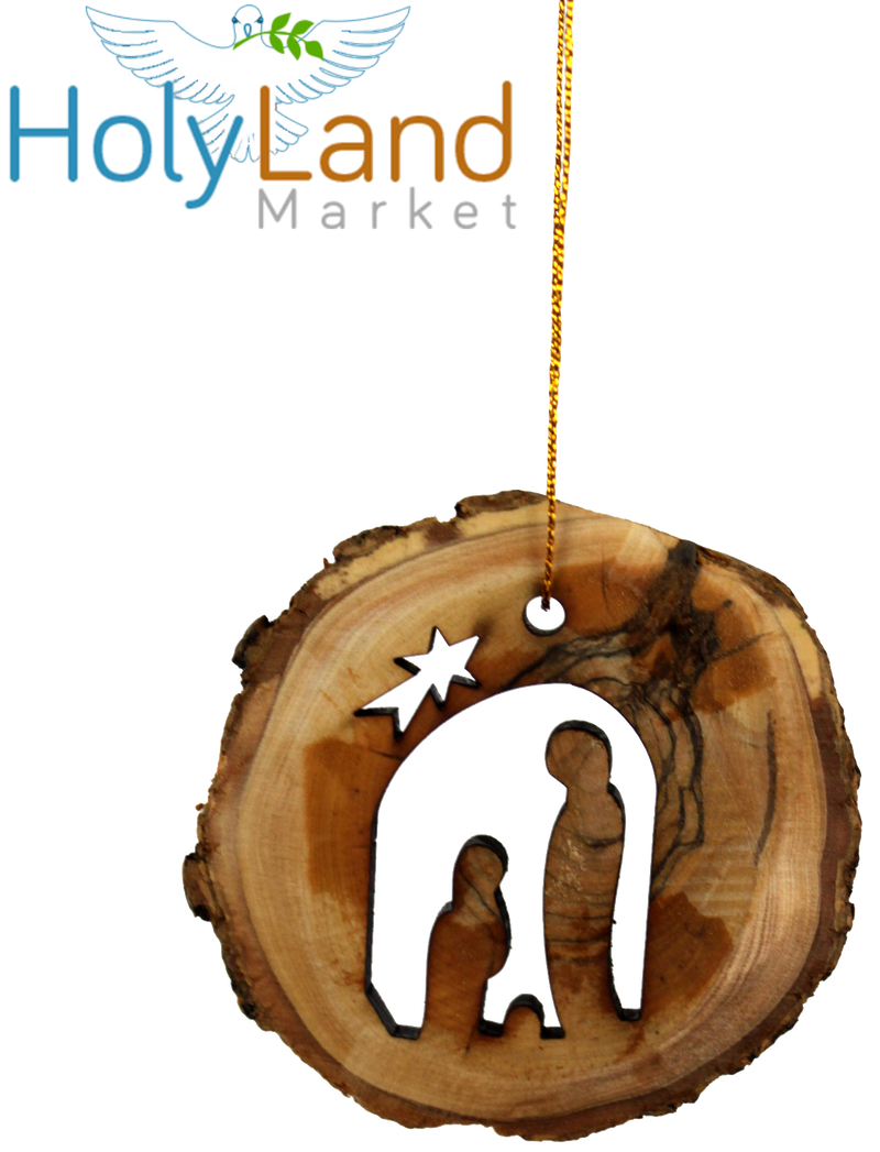 Holy Land Market Complete 7-Piece Olive Wood Bark Ornament Set - Inspirational Natural Wooden Christmas Decorations, Hand Carved in Bethlehem - Unique Christmas Ornaments & Decor Nativity Story Set