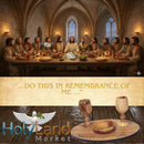 Holy Land Market Olive Wood Communion Cups & Plate Set Kiddush & Holding Tray - Communion Set Hand-Carved in Bethlehem – for Church Worship, Pastors & Ministries (Round Bowl + 2 Large Goblets + Tray)