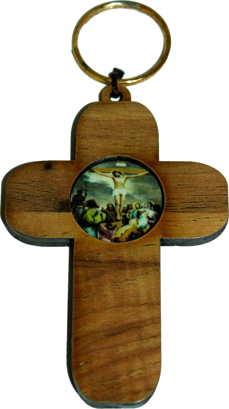 Holy Land Market Stations of The Cross on Two Layers Cross - 14 Crosses, Olive Wood Top Layer