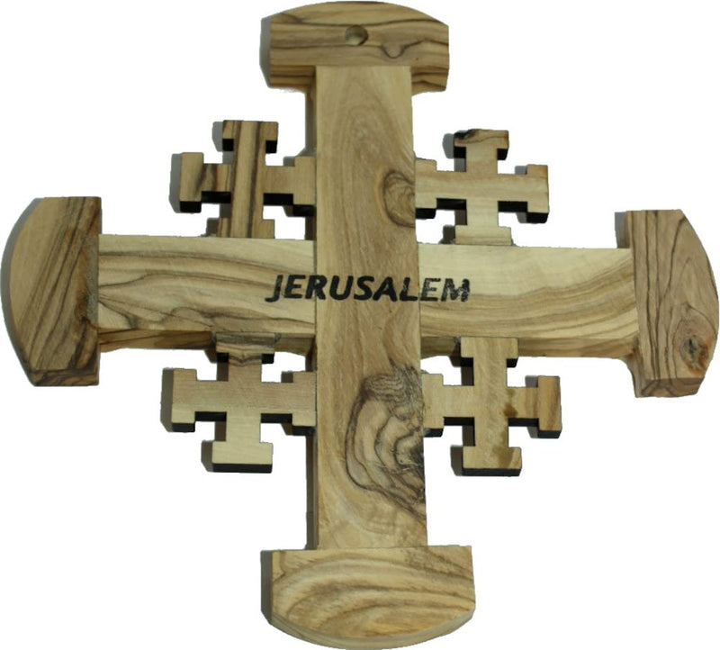 Holy Land Market Crusader Catholic Olive Wood Bethlehem Holy Jerusalem Cross ( 6.5 Inches Large )