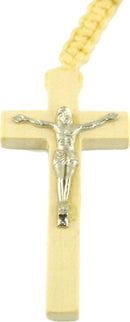 Par de rosarios de cuentas de madera tono marfil con bolsas de terciopelo: collares de rosario con corpus de Jesús en metal pegado