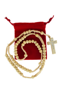 Pair of Black and Beige Wooden Rosaries with Two Velvet Bags - Colored Wooden Beads Rosary Necklaces with Jesus Imprint Cross