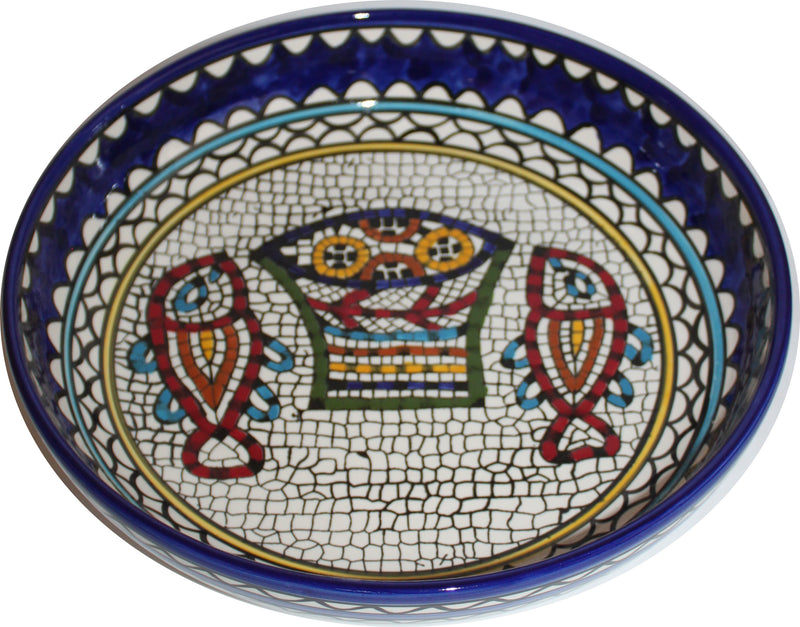 Holy Land Market Tabgha or Fish and Bread Multiplication Miracle Armenian Ceramic Bowl - Large (12 inches or 30cm in Diameter)