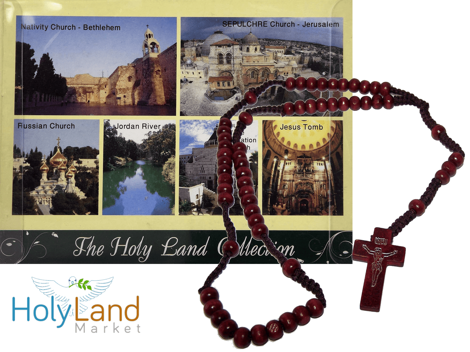 Holy Land Market Maroon Rosary plus Seven In One Holy Jordan Water, So