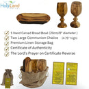 Holy Land Market Two Large Olive Wood Communion Cups & Plate Set Kiddush - Communion Set Hand-Carved in Bethlehem – for Church Worship, Pastors & Ministries