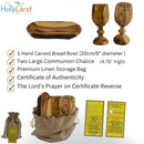 Holy Land Market Two Large Olive Wood Communion Cups & Plate Set Kiddush - Communion Set Hand-Carved in Bethlehem – for Church Worship, Pastors & Ministries