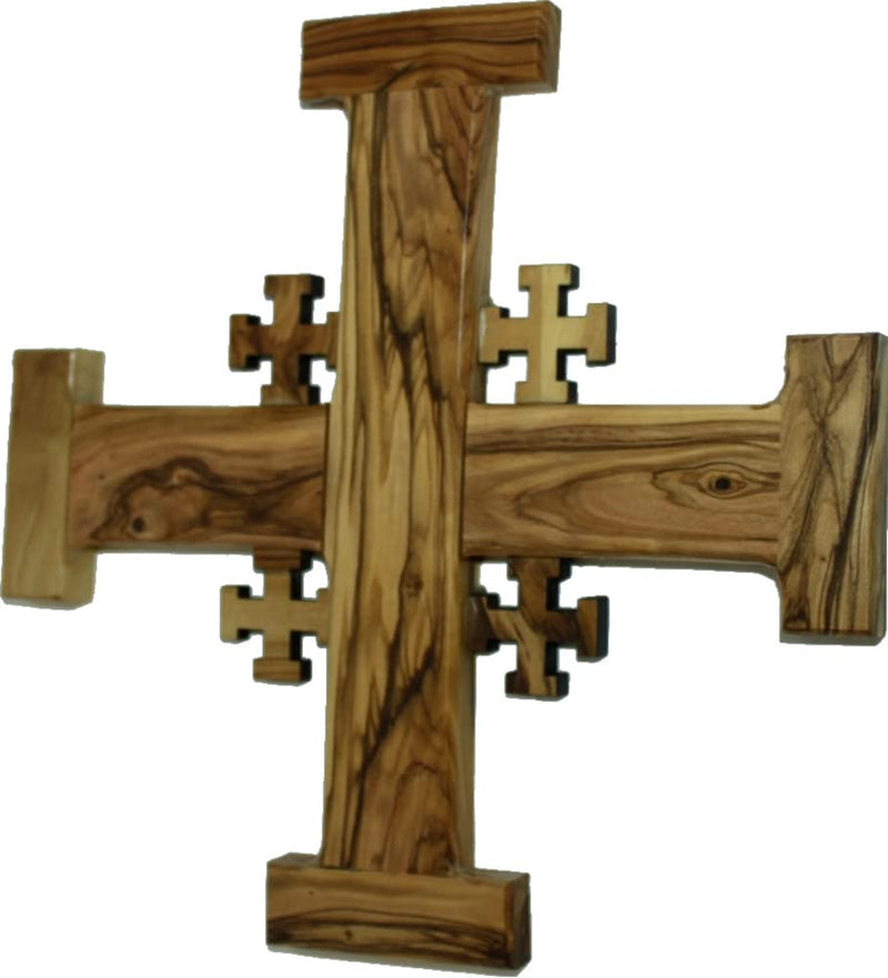 Holy Land Market Crusader Catholic Olive Wood Bethlehem Holy Jerusalem Cross ( 9 Inches Large )