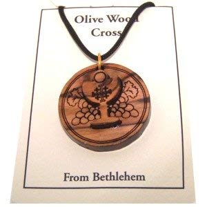 Eucharist - Wine and Bread - 2-Layers Olive Wood Laser Necklace (Pendant is :.