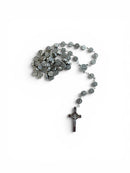 Rosary with silver tone Saint Benedict center and beads - Organza bag and St. Benedict Card