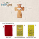 Wooden Pocket Cross - Bethlehem Olive Wood - 3-in-1 Design: Standing, Hanging, or Holding - Hand-Carved Fish Silhouette - Includes Velvet Pouch, Prayer Card, & Certificate (4.2 Inches)