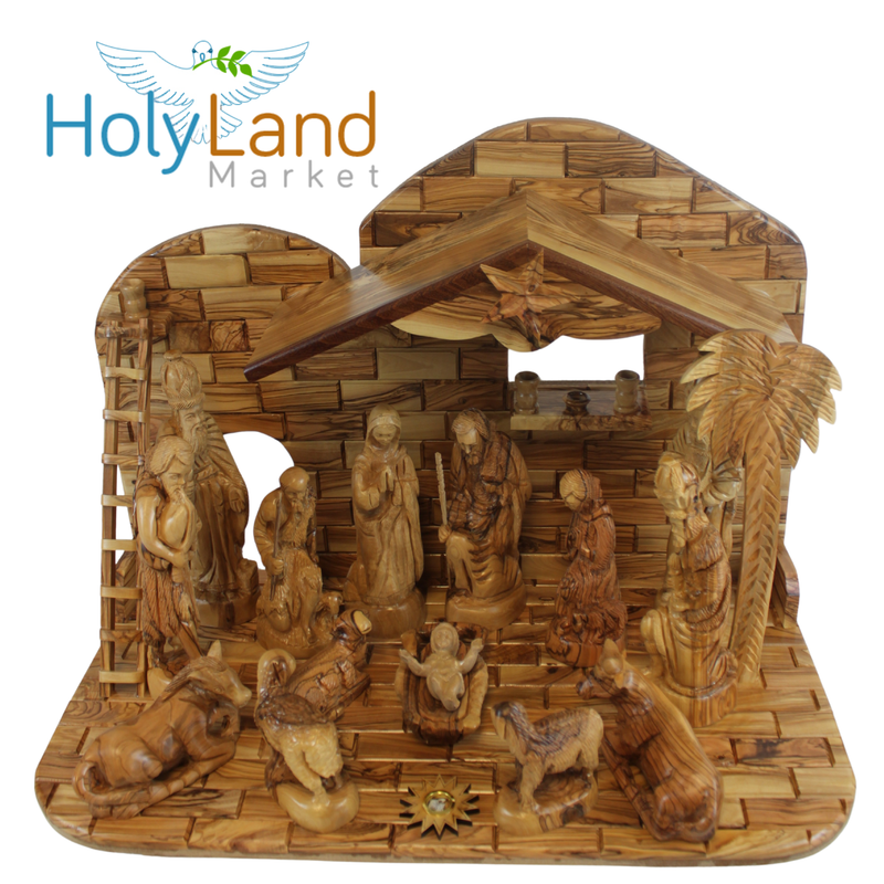 Holy Land Market Extra Large Olive Wood Nativity Set - Hand-Carved (15 Inches Wide)