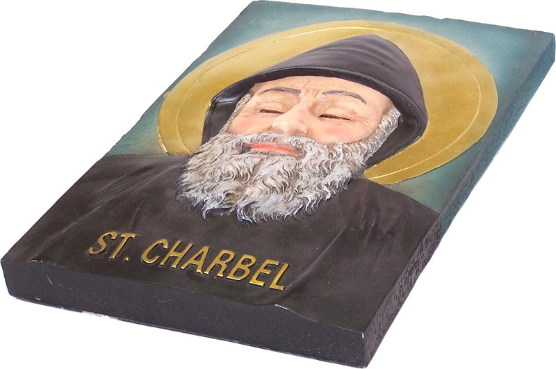 Holy Land Market Mar Charbel (Saint Charbel - Maronite Saint) 3-D Raised Icon Polyresin Plaque (29 x 19 x 2.5 cm or 11.5 x 7.5 x 1 inches)