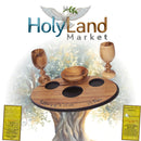 Holy Land Market Olive Wood Communion Cups & Plate Set Kiddush & Holding Tray - Communion Set Hand-Carved in Bethlehem – for Church Worship, Pastors & Ministries (Round Bowl + 2 Large Goblets + Tray)