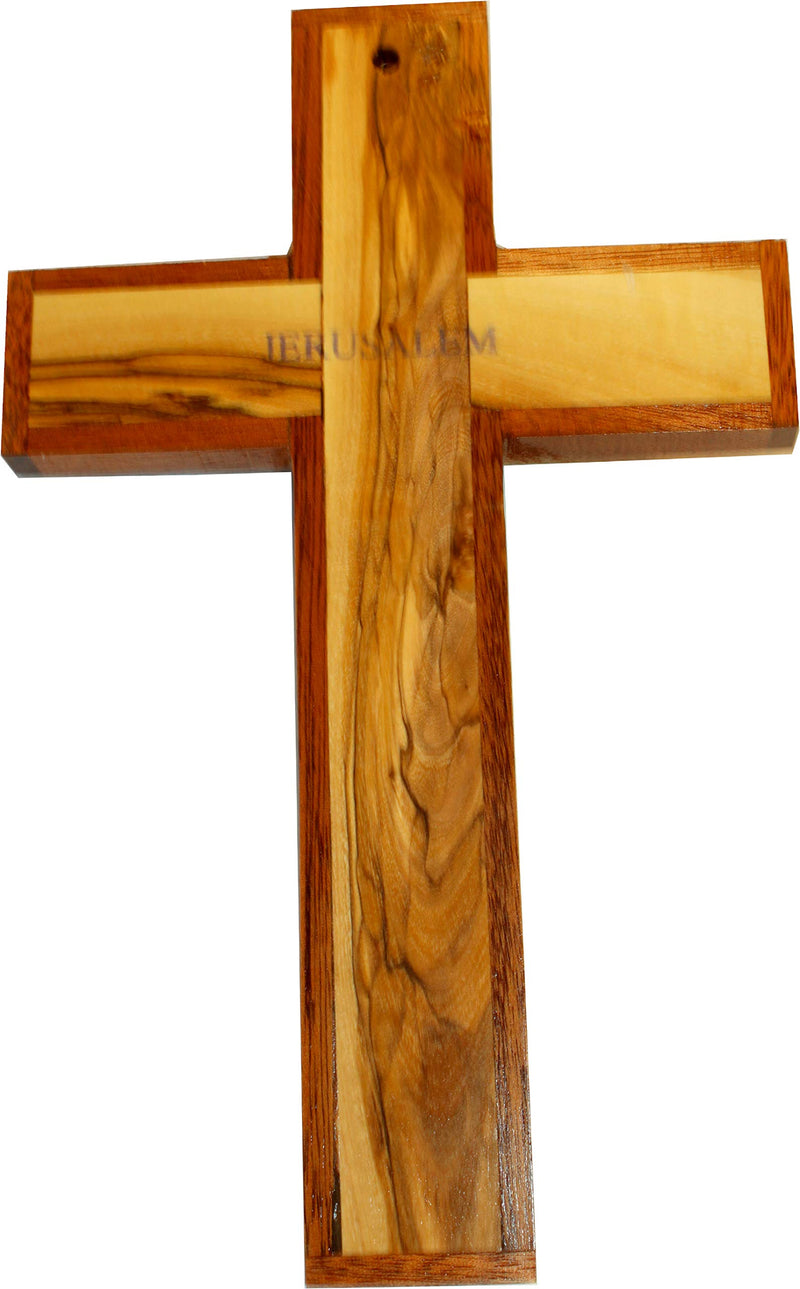 Holy Land Market Catholic Olive with Mahogany Wood Crucifix Ornamented with Holy Land Samples ( 25 cm - 10 Inches )