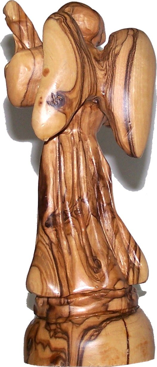 Angel playing music - carved in olive wood , modern style ( 17cm or 6.8 Inches )