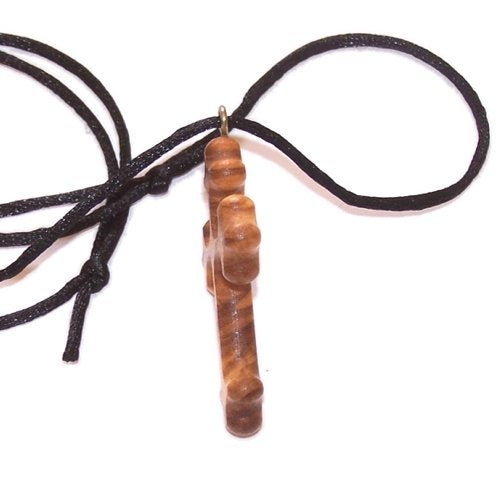 Byzantine olive wood extra-Smoothed Cross necklace ( 2 inches or 5 cm) - Necklace length is adjustable. Comes with Certi