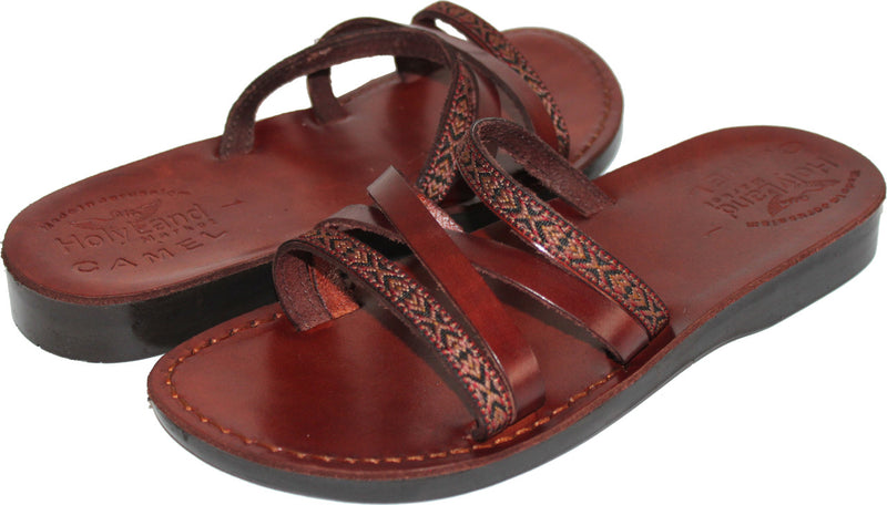 Holy Land Market Men/Women Biblical Jesus Leather/Embroidered Sandals/Slides From Jerusalem (Saint Paul  Style)