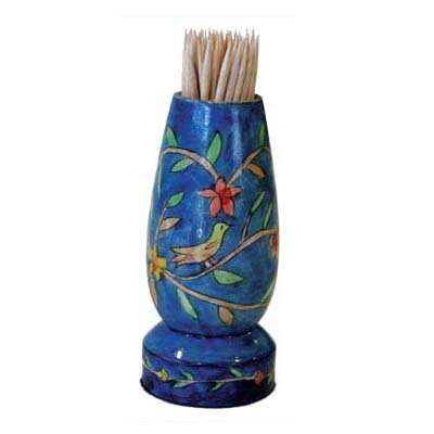 Painted Wooden Toothpick Stand Birds and Branches Design