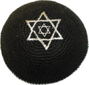 Holy Land Market Black with 2 Silver Stars of David 17cm DMC 100% Knitted Cotton Kippah Jewish - 2019 Release M5