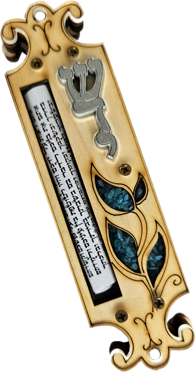 Holy Land Market Mezuzah-Wood Precious Stones (Shaddai)