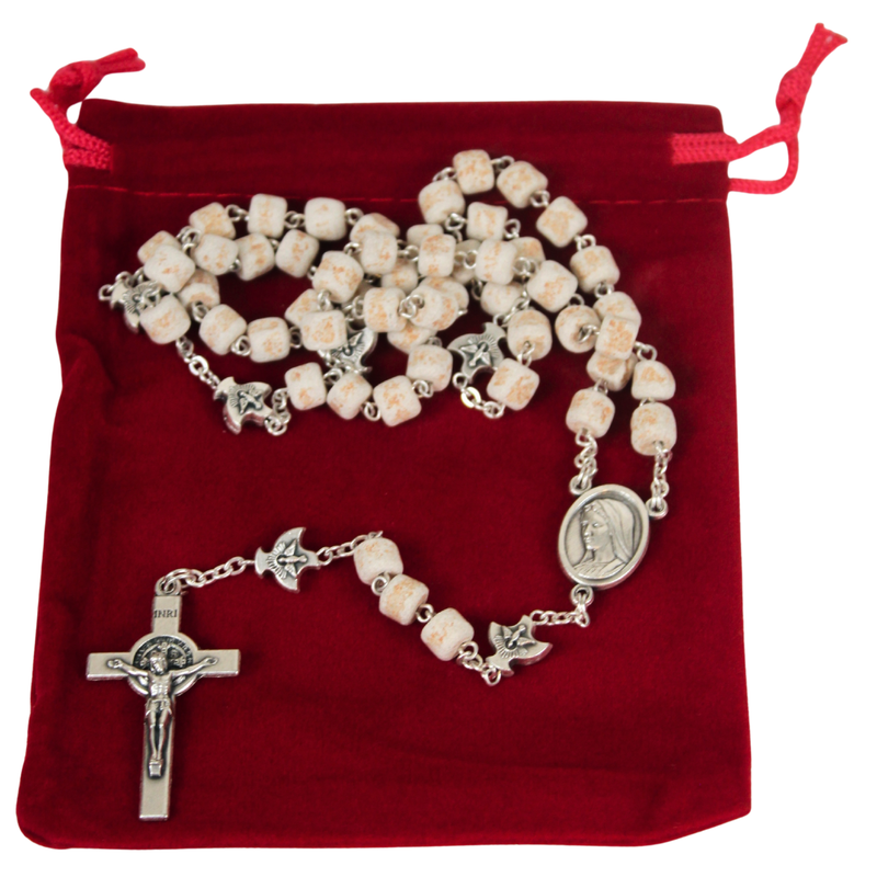 MEDJUGORJE - Rosary Made from Apparation Hill Stones directly from MEDUGORJE. (20 inches Long) - Silver Cross