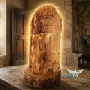 Behold I Stand at the Door Olive Wood Statue (6.7”) – Hand-Carved Jesus Figure from Bethlehem – Christian Gift of Faith, Prayer & Home Blessing – Holy Land Artisan Craft with Certificate