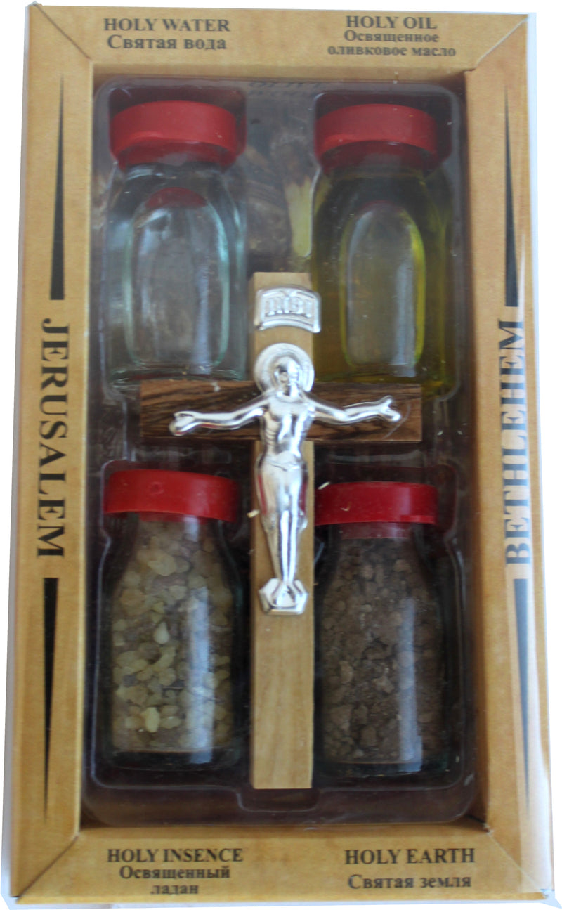 Olive Wood Keepsake with Crucifix and a small olive wood Comfort Cross