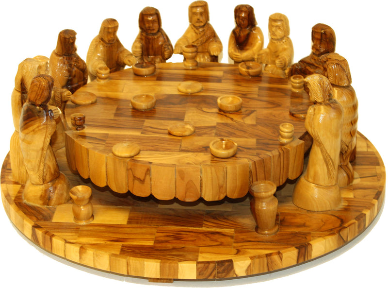 Holy Land Market Round Olive Wood Last Supper - one Piece (34 x 14 cm or 13.5 x 5.5 inches)