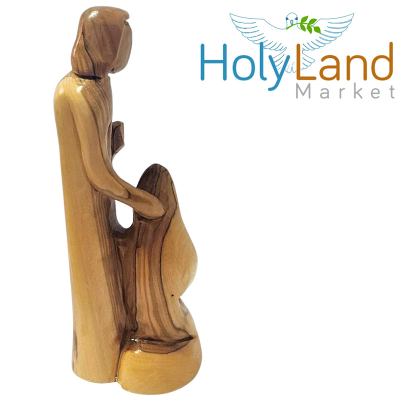 Holy Land Market Olive Wood Holy Family Statue, 5.9 Inch Hand Carved Nativity Figurine from Bethlehem, Religious Home Decor Sculpture
