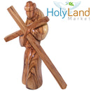 Estatua de Jesús cargando la cruz de madera de olivo del Mercado de Tierra Santa – Figura de 14 cm con cruz de 15.2 cm tallada a mano en Belén por artesanos cristianos – Incluye certificado de autenticidad y tarjeta de oración