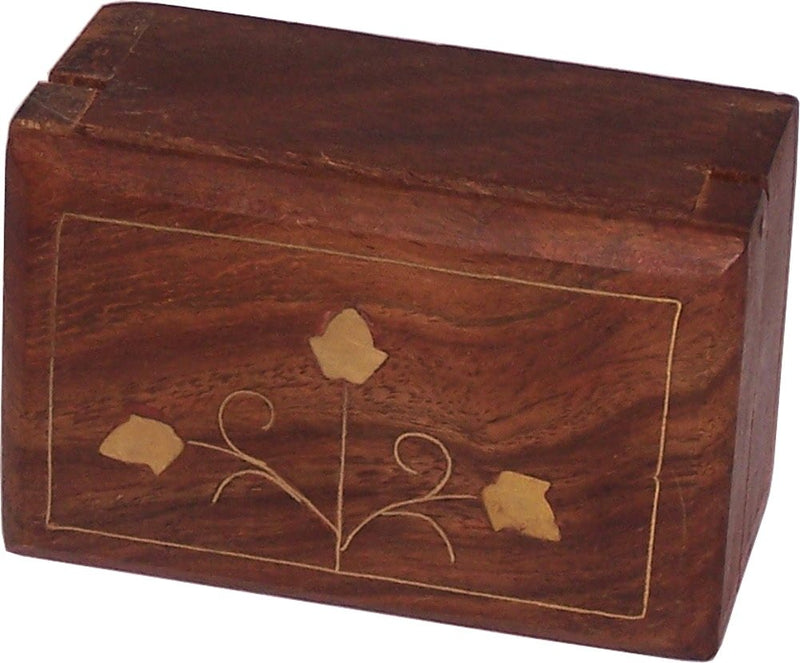 Holy Land Market Decorative Box - Wooden Inlaid with Brass Metal Decorations 3 x 2 x 1.4 Inches - Flowers Style