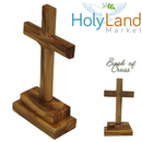 Holy Land Market Olive Wood Standing Altar Cross – Hand-Carved in Bethlehem by Christian Artisans – Tabletop Crucifix with Certificate of Authenticity & Prayer Card – Genuine Holy Land Olive Wood
