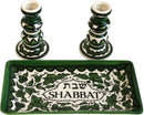 Holy Land Market Shabbat Candlesticks Set - Colorful Ceramic Shabbat Candle Holders Set with Matching Plate for Holidays