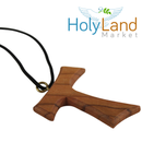 Holy Land Market Hand-Carved Olive Wood Tau Cross Necklace from Bethlehem – Made by Christian Artisans in the Holy Land, with Certificate of Authenticity & Lord’s Prayer Card – Wearable Pendant with 70cm Cord