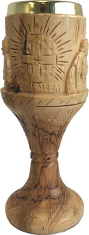 Copa o vaso de vino de madera de olivo tallada a mano de la Última Cena Extra Grande - 10 pulgadas de altura