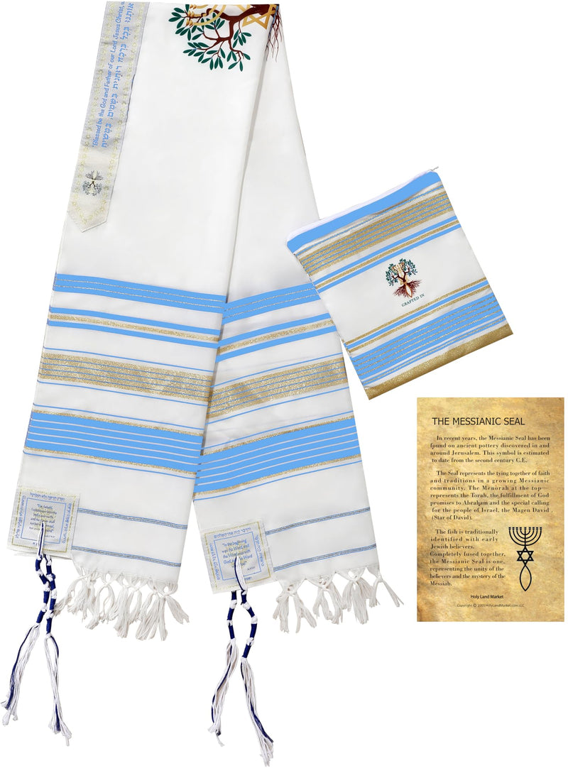 Holy Land Market Grafted IN - Messianic Christian Prayer Shawl/Tallit Prayer Shawl - Creation and Restoration Talit (Black)