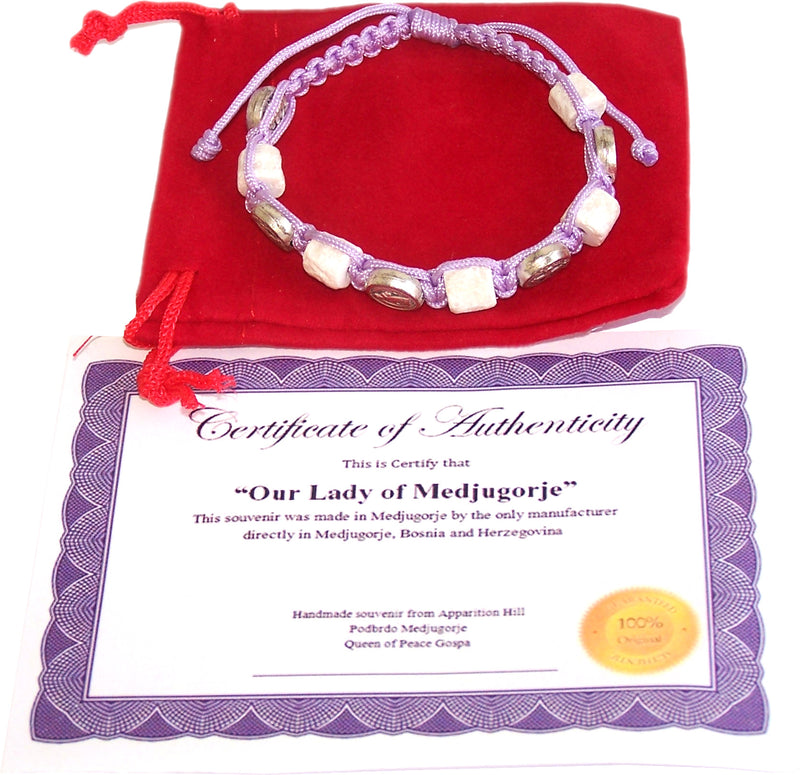 MEDJUGORJE - Chaplet - Bracelet from Apparation hill stones - Purple Thread