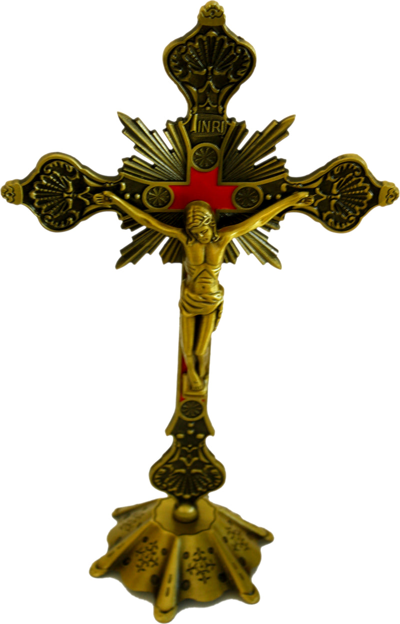 Holy Land Market Altar Table Crucifix - Church or Home Decor - Enamel Ornamented