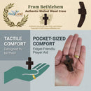 Holy Land Market Olive Wood Pocket Fidget Worry Thumb Crosses – Hand-Carved Prayer Crosses with Certificates & Velvet Pouches for Anxiety and Stress Relief
