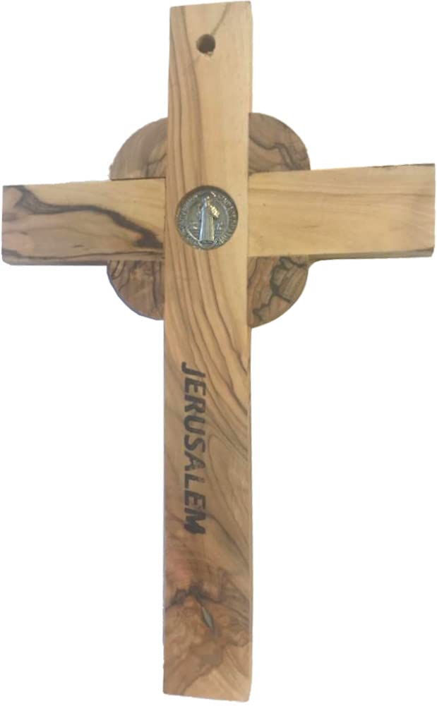 Holy Land Market Catholic Celtic Saint Benedict Olive Wood Crucifix