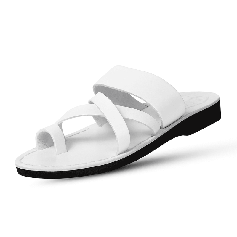 Holy Land Market Men/Women Biblical Jesus Leather Sandals/Slides From Jerusalem (White Shepherd's Field II)