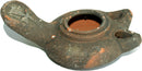 Antigua lámpara de aceite de arcilla de dos mechas estilo cruzado - lámpara de herencia antigua herodiana