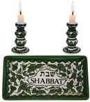 Holy Land Market Shabbat Candlesticks Set - Colorful Ceramic Shabbat Candle Holders Set with Matching Plate for Holidays