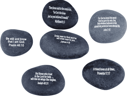 Piedras negras inspiradoras grabadas - Modelo II - (6 versículos bíblicos - grandes de 2-3 pulgadas) de la Tierra Santa