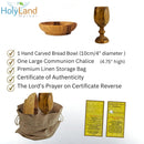 Holy Land Market 4.75in Olive Wood Communion Cup & 4" Bread Plate Set – Hand-Carved in Bethlehem – Includes Large Kiddush Goblet with Matching Tray for Church Worship, Pastors & Ministries