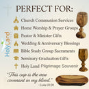 Holy Land Market Two Large Olive Wood Communion Cups & Plate Set Kiddush - Communion Set Hand-Carved in Bethlehem – for Church Worship, Pastors & Ministries