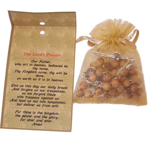 Olive Wood Beads Rosary Made with Silver Tone Our Father Beads and Soil Rosary Center from The Holy Land. Comes with Gift Bag and Certificate