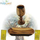 Juego de Copa de Comunión Grande de Madera de Olivo y Plato Kiddush - Juego de Comunión Tallado a Mano en Belén – para Culto en la Iglesia, Pastores y Ministerios