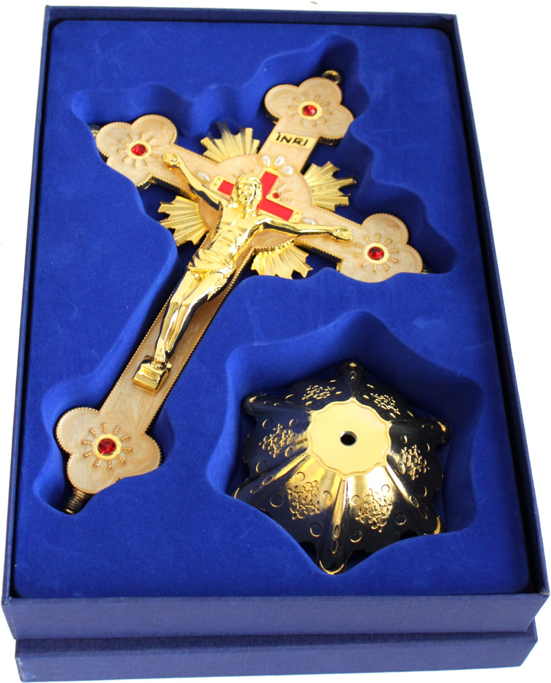 Holy Land Market Altar Table Crucifix - Church or Home Decor - Enamel Ornamented