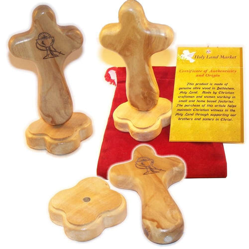 Comunión/Rosario Católico del Mercado de Tierra Santa - Cruz de Mano o de Mesa. Paquete. Viene con Bolsa de Terciopelo y Tarjeta del Padre Nuestro - Cruz de 4"